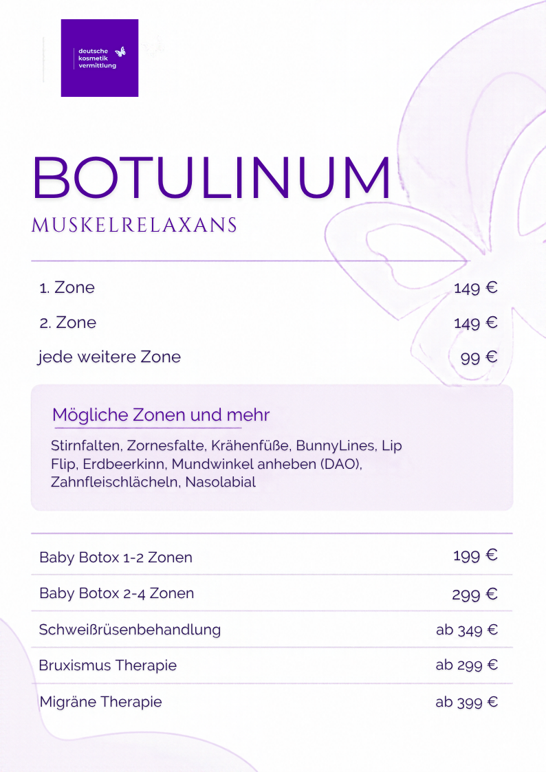 Preisliste Botulinum (Botox) Muskelrelaxans – Karlsruhe