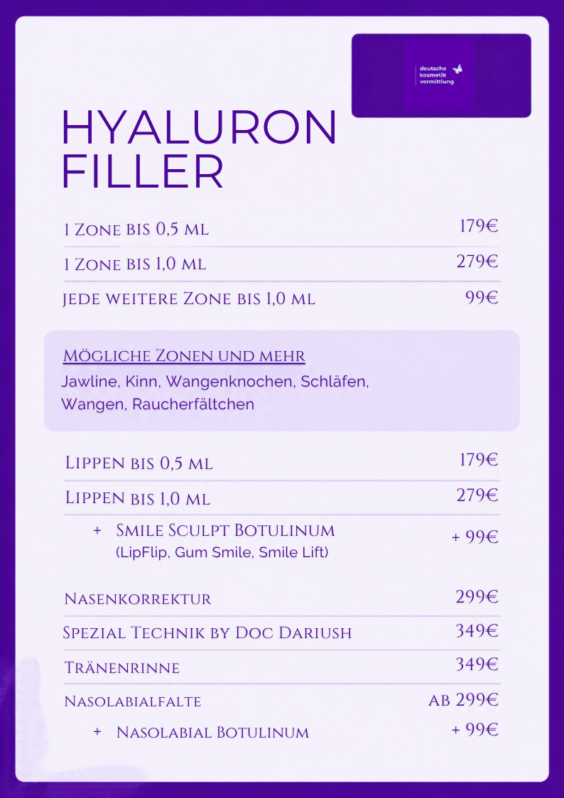 Preisliste Hyaluron Filler & Spezial Technik by Doc Dariush